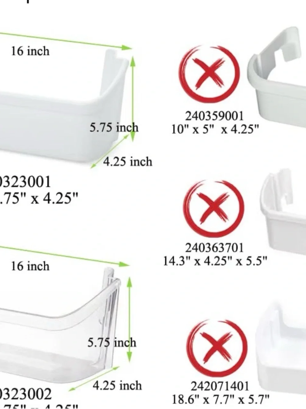 Refrigerator Side Door Bottom Shelf Compatible with Frigidaire 240323001 2-Pack